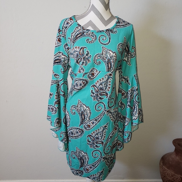 Cato XL turquoise paisley bell sleeve dress - Picture 10 of 15